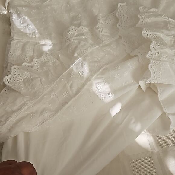 Sunfere Eyelet Embroidery Spaghetti Straps Maxi Dress With Back Slit Large White - Picture 14 of 16